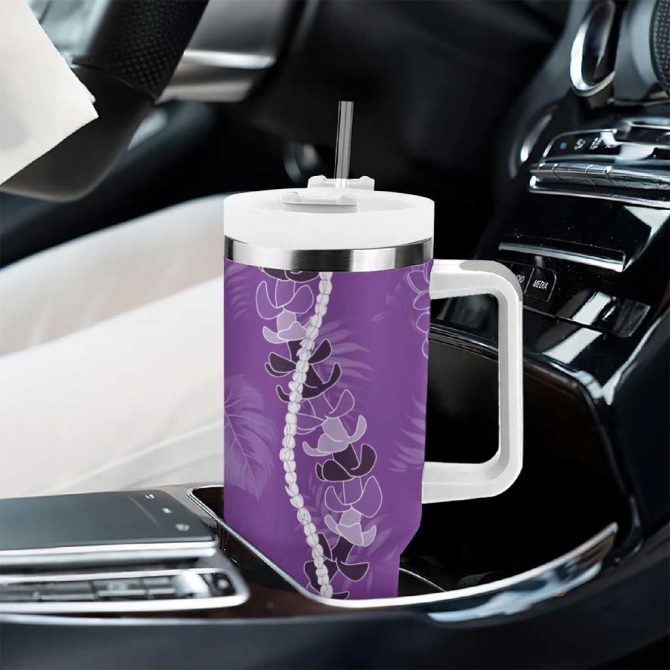 Hawaii Maile Lei With Violet Monstera Custom Stanley Quencher 40Oz Stainless Steel Tumbler With Handle - Image 8