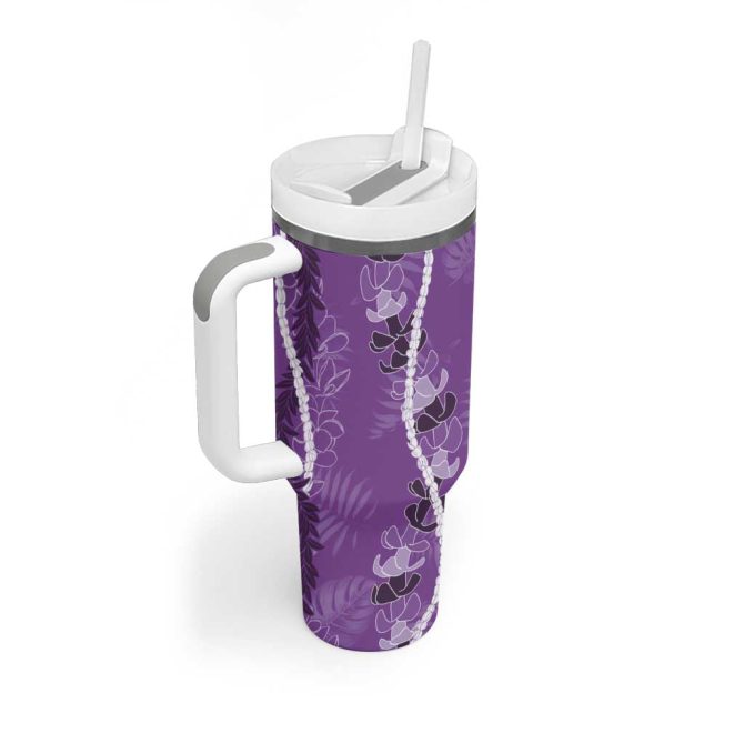 Hawaii Maile Lei With Violet Monstera Custom Stanley Quencher 40Oz Stainless Steel Tumbler With Handle - Image 2
