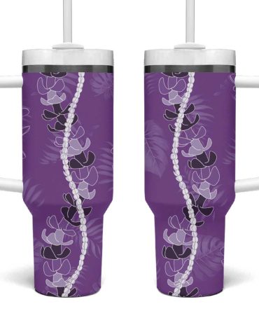 Hawaii Maile Lei With Violet Monstera Custom Stanley Quencher 40Oz Stainless Steel Tumbler With Handle