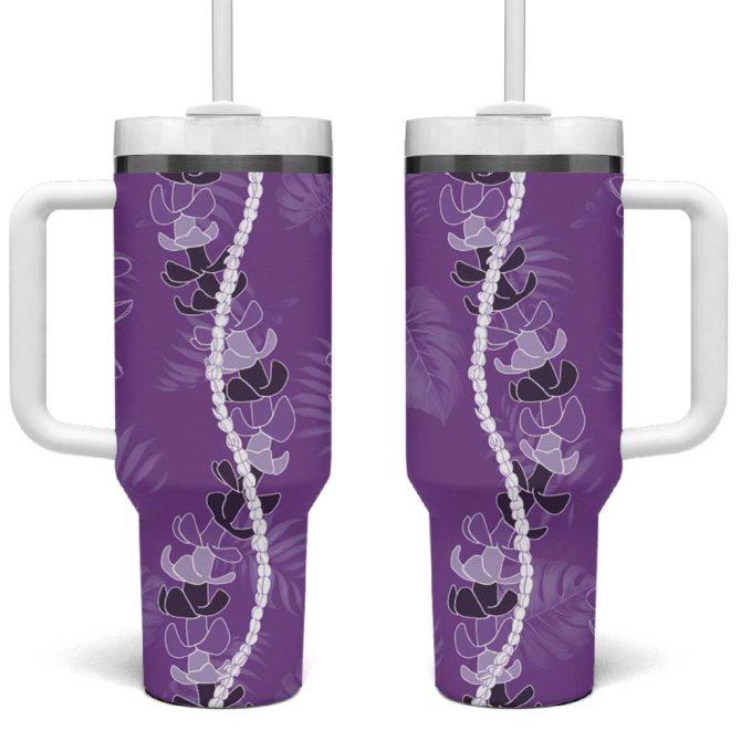 Hawaii Maile Lei With Violet Monstera Custom Stanley Quencher 40Oz Stainless Steel Tumbler With Handle