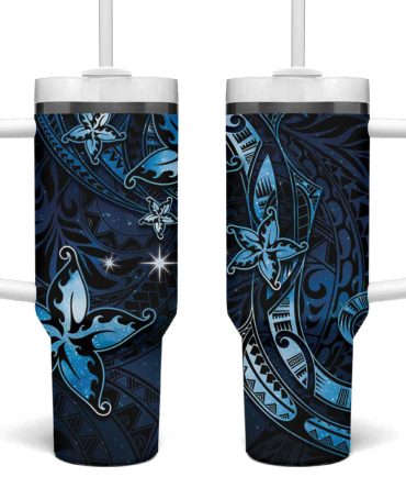 Hawaii Makahiki Season Floral Tribal Tattoo Blue Galaxy Custom Stanley Quencher 40Oz Stainless Steel Tumbler With Handle