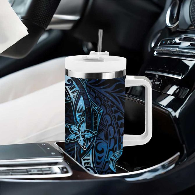 Hawaii Makahiki Season Floral Tribal Tattoo Blue Galaxy Custom Stanley Quencher 40Oz Stainless Steel Tumbler With Handle - Image 8