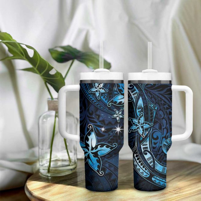 Hawaii Makahiki Season Floral Tribal Tattoo Blue Galaxy Custom Stanley Quencher 40Oz Stainless Steel Tumbler With Handle - Image 9