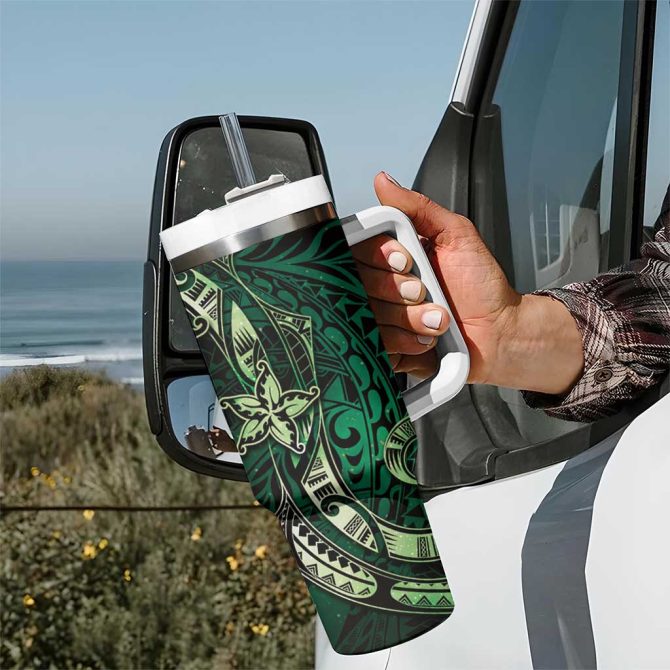 Hawaii Makahiki Season Floral Tribal Tattoo Green Galaxy Custom Stanley Quencher 40Oz Stainless Steel Tumbler With Handle - Image 7