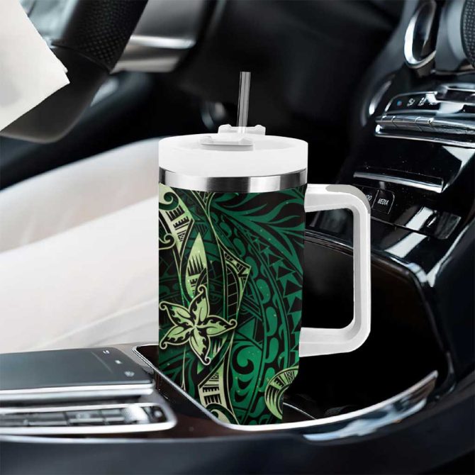Hawaii Makahiki Season Floral Tribal Tattoo Green Galaxy Custom Stanley Quencher 40Oz Stainless Steel Tumbler With Handle - Image 8