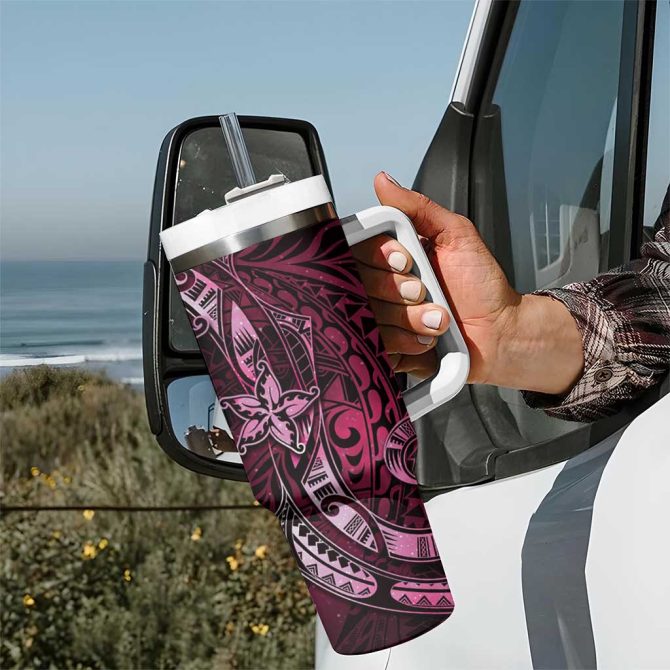 Hawaii Makahiki Season Floral Tribal Tattoo Pink Galaxy Custom Stanley Quencher 40Oz Stainless Steel Tumbler With Handle - Image 7