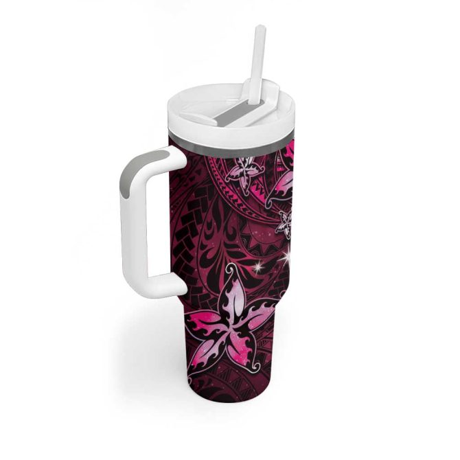 Hawaii Makahiki Season Floral Tribal Tattoo Pink Galaxy Custom Stanley Quencher 40Oz Stainless Steel Tumbler With Handle - Image 2