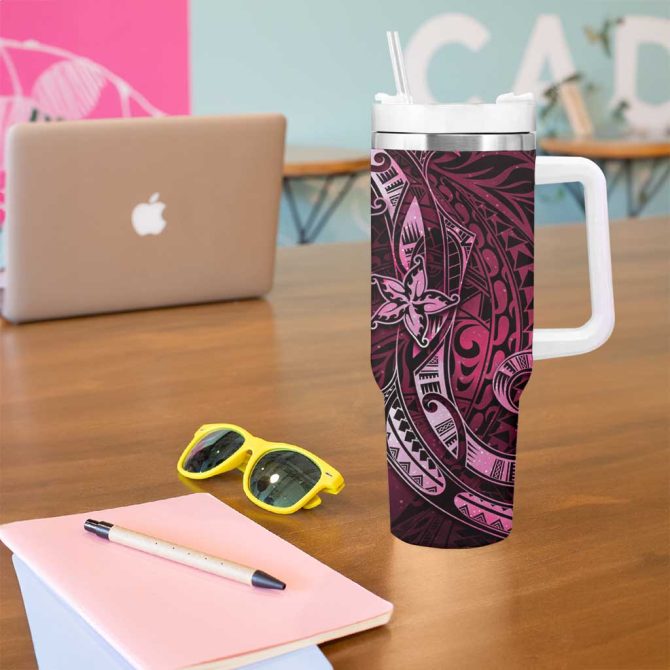 Hawaii Makahiki Season Floral Tribal Tattoo Pink Galaxy Custom Stanley Quencher 40Oz Stainless Steel Tumbler With Handle - Image 5