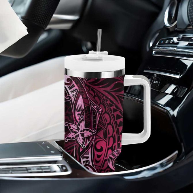 Hawaii Makahiki Season Floral Tribal Tattoo Pink Galaxy Custom Stanley Quencher 40Oz Stainless Steel Tumbler With Handle - Image 8