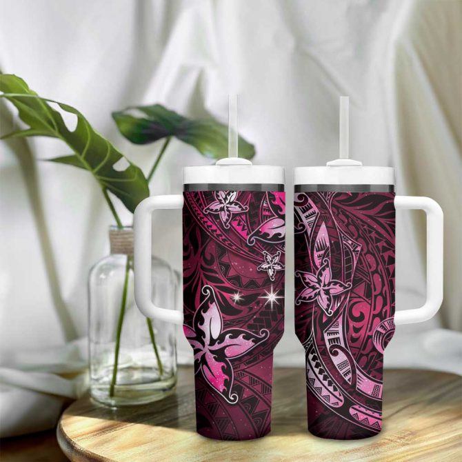 Hawaii Makahiki Season Floral Tribal Tattoo Pink Galaxy Custom Stanley Quencher 40Oz Stainless Steel Tumbler With Handle - Image 9