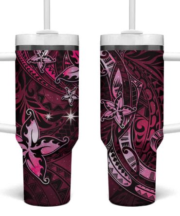 Hawaii Makahiki Season Floral Tribal Tattoo Pink Galaxy Custom Stanley Quencher 40Oz Stainless Steel Tumbler With Handle