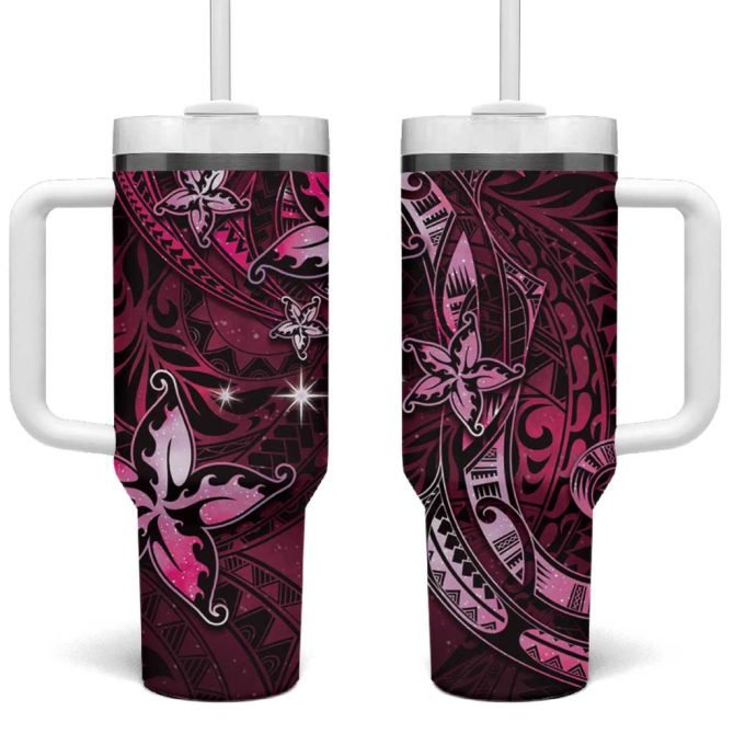 Hawaii Makahiki Season Floral Tribal Tattoo Pink Galaxy Custom Stanley Quencher 40Oz Stainless Steel Tumbler With Handle