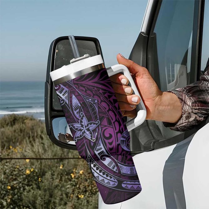 Hawaii Makahiki Season Floral Tribal Tattoo Purple Galaxy Custom Stanley Quencher 40Oz Stainless Steel Tumbler With Handle - Image 7