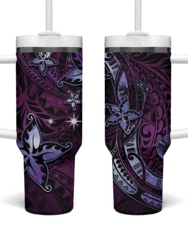 Hawaii Makahiki Season Floral Tribal Tattoo Purple Galaxy Custom Stanley Quencher 40Oz Stainless Steel Tumbler With Handle