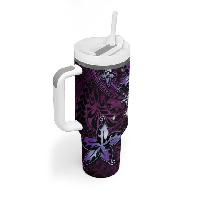 Hawaii Makahiki Season Floral Tribal Tattoo Purple Galaxy Custom Stanley Quencher 40Oz Stainless Steel Tumbler With Handle - Image 2