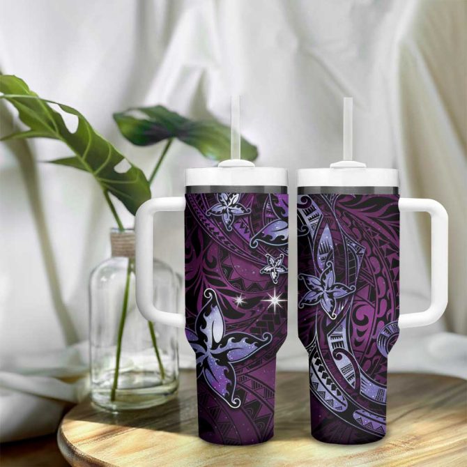 Hawaii Makahiki Season Floral Tribal Tattoo Purple Galaxy Custom Stanley Quencher 40Oz Stainless Steel Tumbler With Handle - Image 9