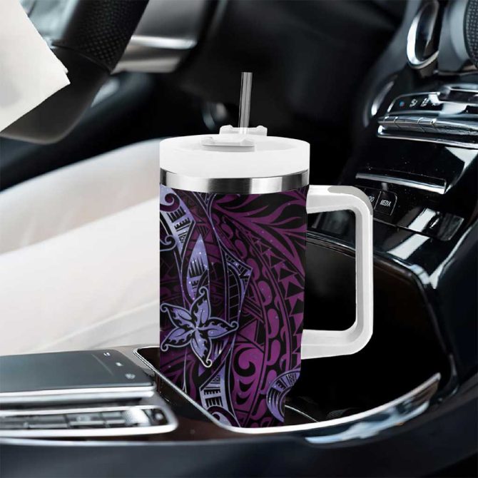 Hawaii Makahiki Season Floral Tribal Tattoo Purple Galaxy Custom Stanley Quencher 40Oz Stainless Steel Tumbler With Handle - Image 8