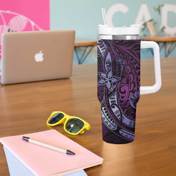 Hawaii Makahiki Season Floral Tribal Tattoo Purple Galaxy Custom Stanley Quencher 40Oz Stainless Steel Tumbler With Handle - Image 5