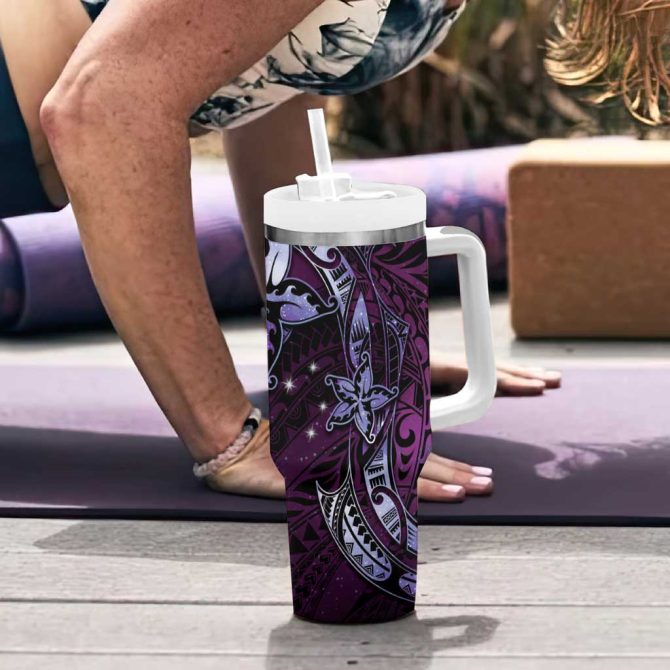 Hawaii Makahiki Season Floral Tribal Tattoo Purple Galaxy Custom Stanley Quencher 40Oz Stainless Steel Tumbler With Handle - Image 6