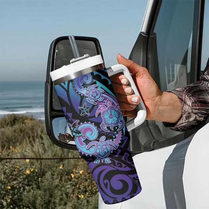 Hawaii Makahiki Turtle Spiral Polynesian Tattoo Custom Stanley Quencher 40Oz Stainless Steel Tumbler With Handle - Image 7