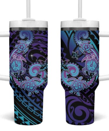 Hawaii Makahiki Turtle Spiral Polynesian Tattoo Custom Stanley Quencher 40Oz Stainless Steel Tumbler With Handle