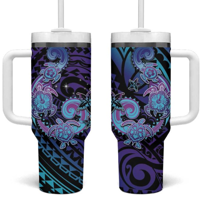 Hawaii Makahiki Turtle Spiral Polynesian Tattoo Custom Stanley Quencher 40Oz Stainless Steel Tumbler With Handle