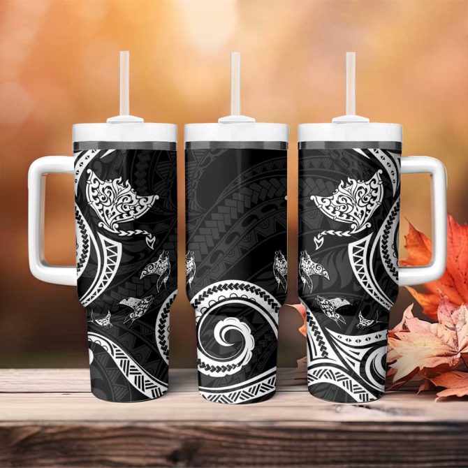 Hawaii Manta Ray Polynesian Art Tattoo Custom Stanley Quencher 40Oz Stainless Steel Tumbler With Handle - Image 4