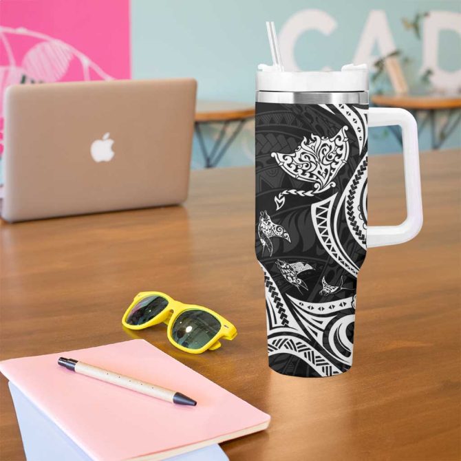 Hawaii Manta Ray Polynesian Art Tattoo Custom Stanley Quencher 40Oz Stainless Steel Tumbler With Handle - Image 5