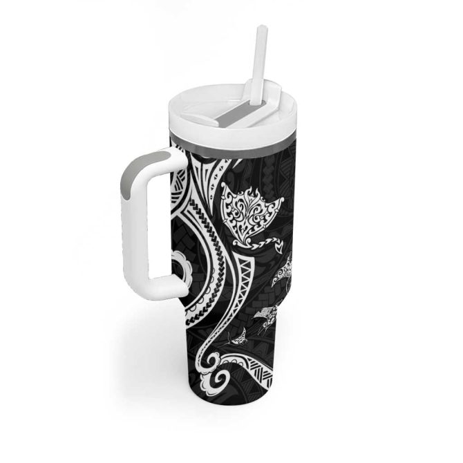 Hawaii Manta Ray Polynesian Art Tattoo Custom Stanley Quencher 40Oz Stainless Steel Tumbler With Handle - Image 2