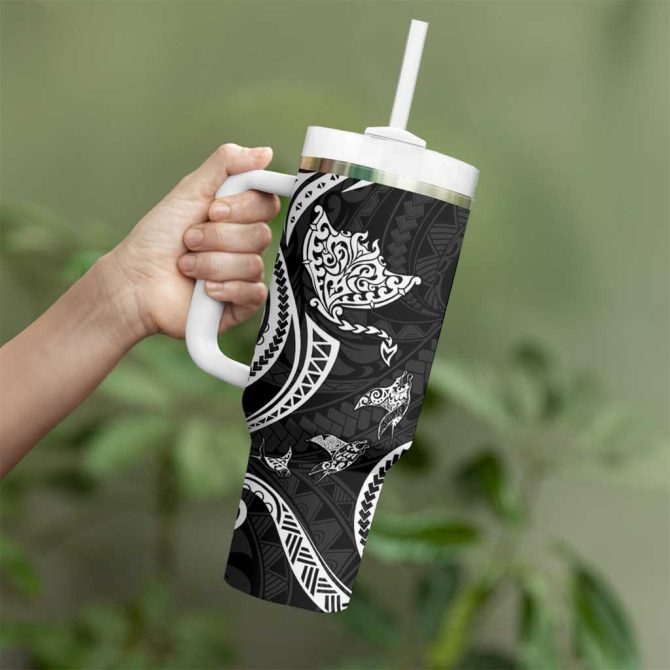 Hawaii Manta Ray Polynesian Art Tattoo Custom Stanley Quencher 40Oz Stainless Steel Tumbler With Handle - Image 3