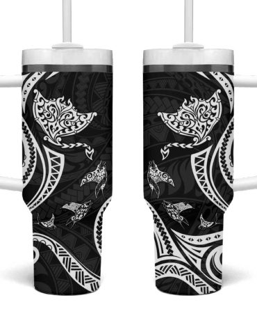 Hawaii Manta Ray Polynesian Art Tattoo Custom Stanley Quencher 40Oz Stainless Steel Tumbler With Handle