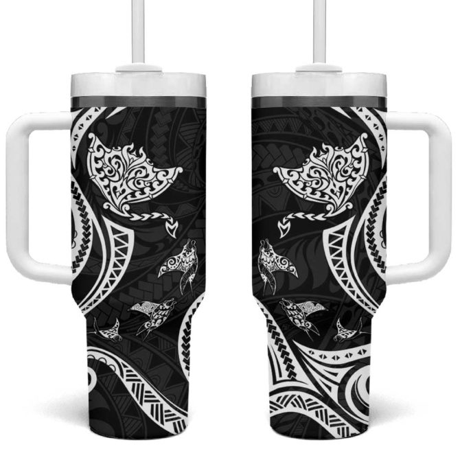 Hawaii Manta Ray Polynesian Art Tattoo Custom Stanley Quencher 40Oz Stainless Steel Tumbler With Handle