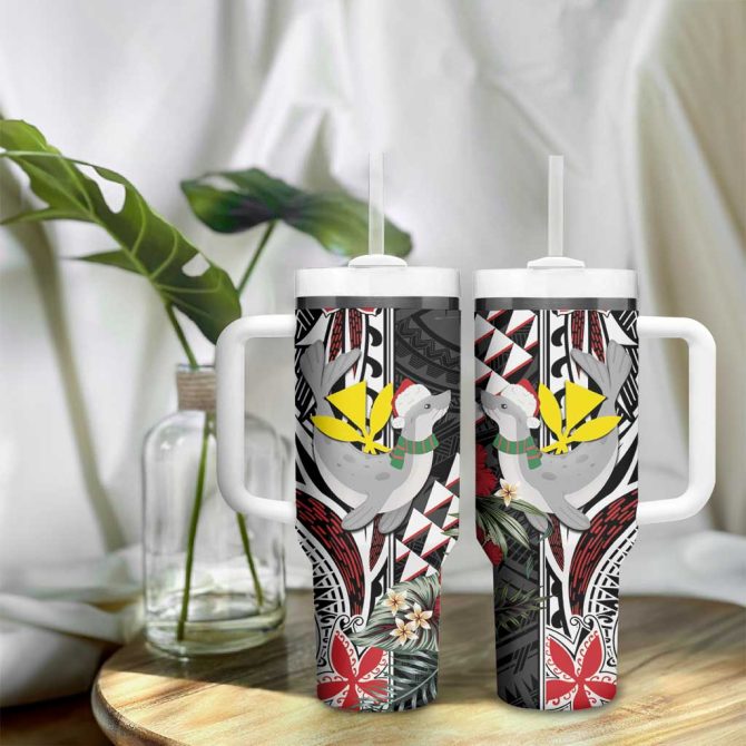 Hawaii Monk Seal Santa Hibiscus Kakau Mele Kalikimaka Custom Stanley Quencher 40Oz Stainless Steel Tumbler With Handle - Image 9