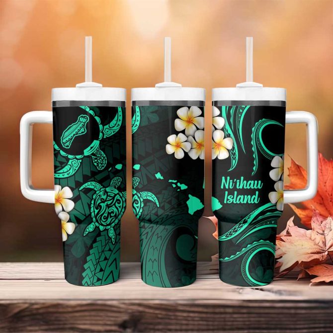 Hawaii Ni #8217;Ihau Islands Pacific Plumeria Custom Stanley Quencher 40Oz Stainless Steel Tumbler - Image 4