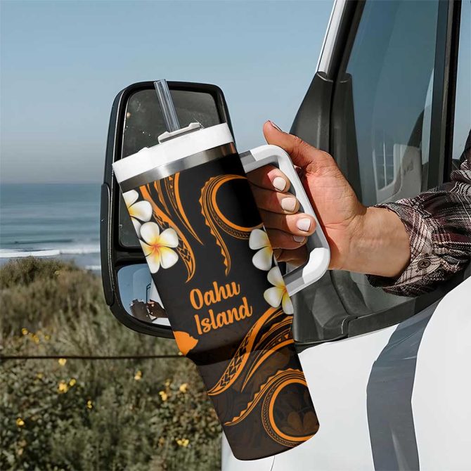 Hawaii Oahu Islands Pacific Plumeria Custom Stanley Quencher 40Oz Stainless Steel Tumbler - Image 7