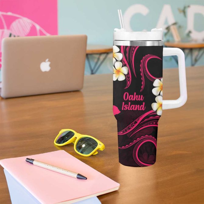 Hawaii Oahu Islands Pacific Plumeria Custom Stanley Quencher 40Oz Stainless Steel Tumbler - Image 5