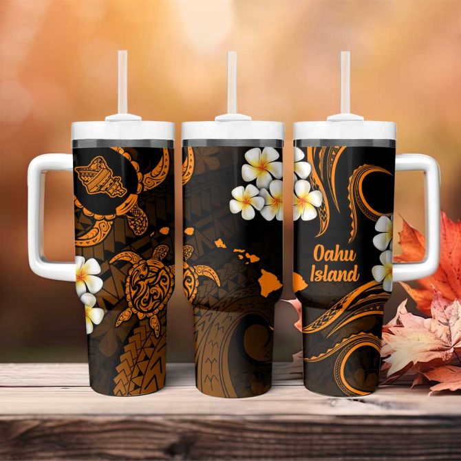 Hawaii Oahu Islands Pacific Plumeria Custom Stanley Quencher 40Oz Stainless Steel Tumbler - Image 4