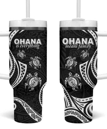 Hawaii Ohana Means Family Sea Turtle Polynesian Custom Stanley Quencher 40Oz Stainless Steel Tumbler With Handle