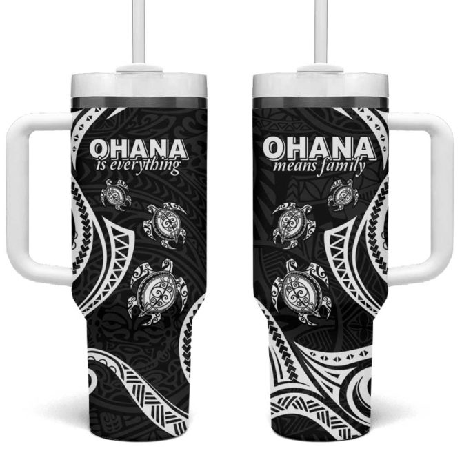 Hawaii Ohana Means Family Sea Turtle Polynesian Custom Stanley Quencher 40Oz Stainless Steel Tumbler With Handle