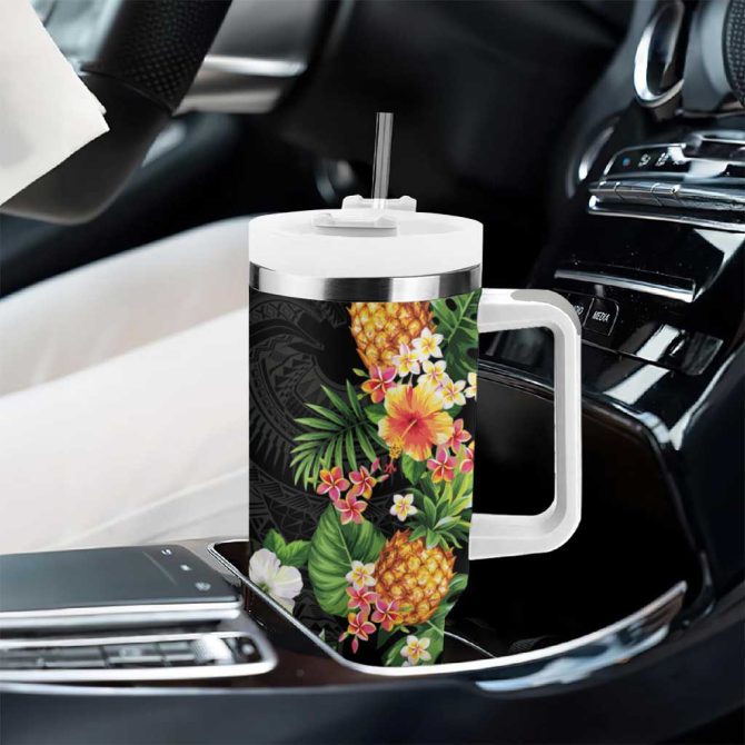 Hawaii Pineapple Tropical Colorful Hibiscus Plumeria Custom Stanley Quencher 40Oz Stainless Steel Tumbler With Handle - Image 8