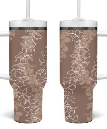 Hawaii Plumeria Lei Aloha Festive Beige Custom Stanley Quencher 40Oz Stainless Steel Tumbler With Handle