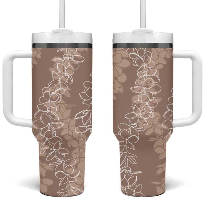 Hawaii Plumeria Lei Aloha Festive Beige Custom Stanley Quencher 40Oz Stainless Steel Tumbler With Handle