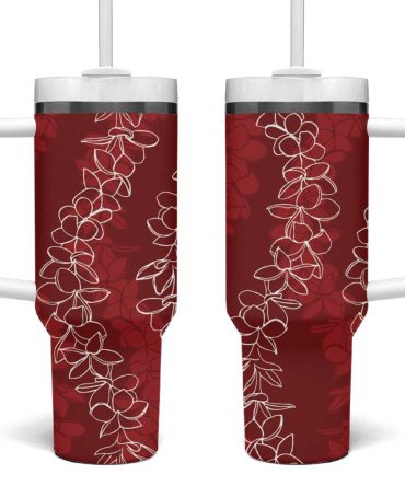 Hawaii Plumeria Lei Aloha Festive Crimson Custom Stanley Quencher 40Oz Stainless Steel Tumbler With Handle