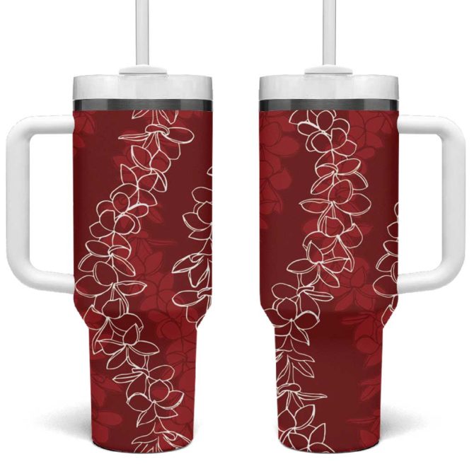 Hawaii Plumeria Lei Aloha Festive Crimson Custom Stanley Quencher 40Oz Stainless Steel Tumbler With Handle