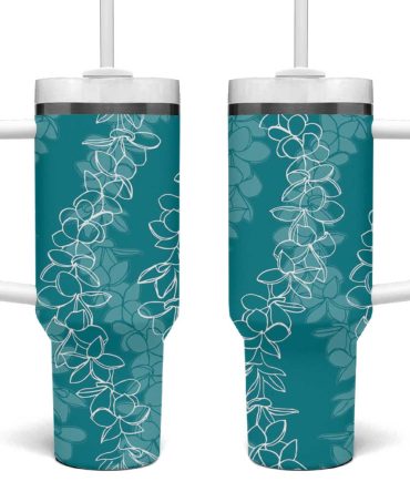 Hawaii Plumeria Lei Aloha Festive Teal Custom Stanley Quencher 40Oz Stainless Steel Tumbler With Handle