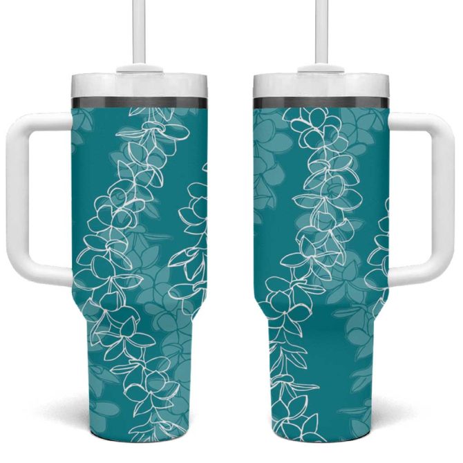 Hawaii Plumeria Lei Aloha Festive Teal Custom Stanley Quencher 40Oz Stainless Steel Tumbler With Handle