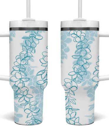 Hawaii Plumeria Lei Aloha Festive Turquoise Custom Stanley Quencher 40Oz Stainless Steel Tumbler With Handle