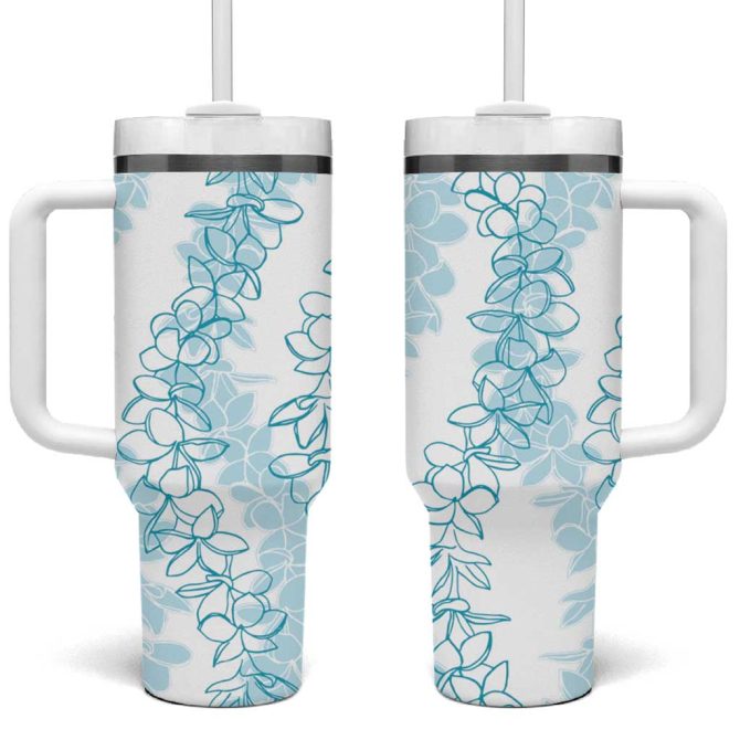 Hawaii Plumeria Lei Aloha Festive Turquoise Custom Stanley Quencher 40Oz Stainless Steel Tumbler With Handle