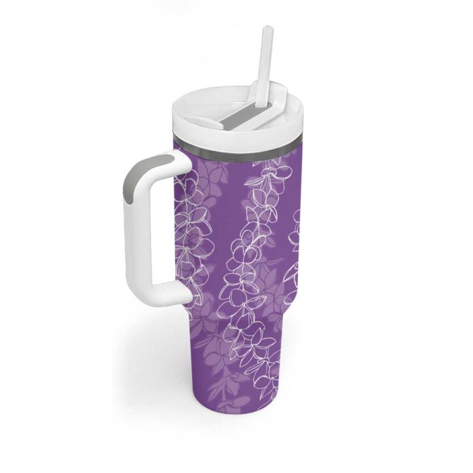 Hawaii Plumeria Lei Aloha Festive Violet Custom Stanley Quencher 40Oz Stainless Steel Tumbler With Handle - Image 2