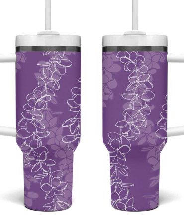 Hawaii Plumeria Lei Aloha Festive Violet Custom Stanley Quencher 40Oz Stainless Steel Tumbler With Handle